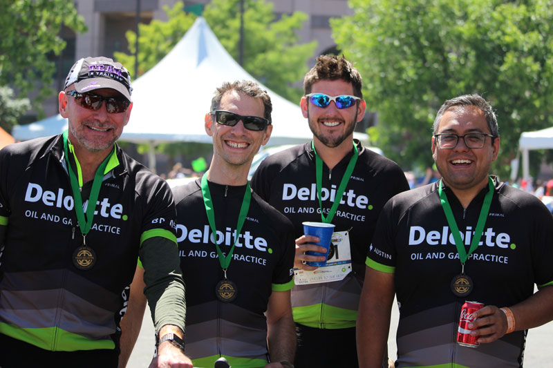 Four riders on the Deloitte Team, at the Texas MS150 bike ride